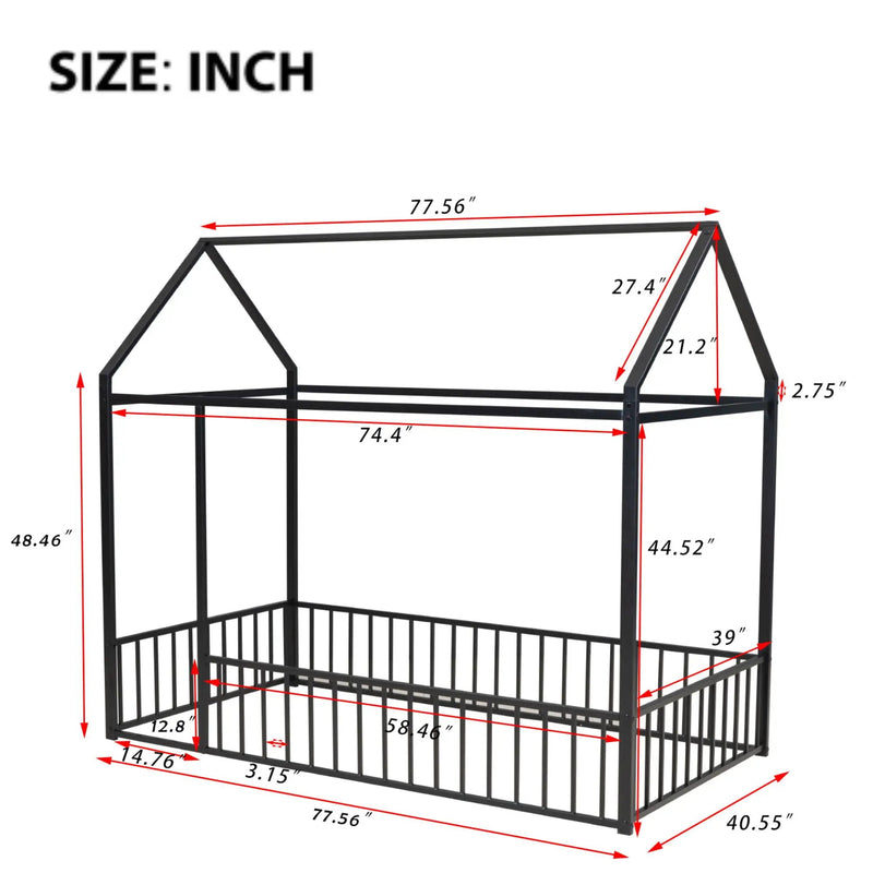 Metal Bed House Bed Frame With Fence by HouseOfZazla
