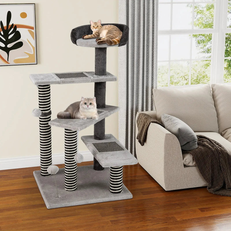 93 CM Tall Cat Tree Kitten Tower with Sisal and Jute Scratching Posts-Gray by DirectDeals
