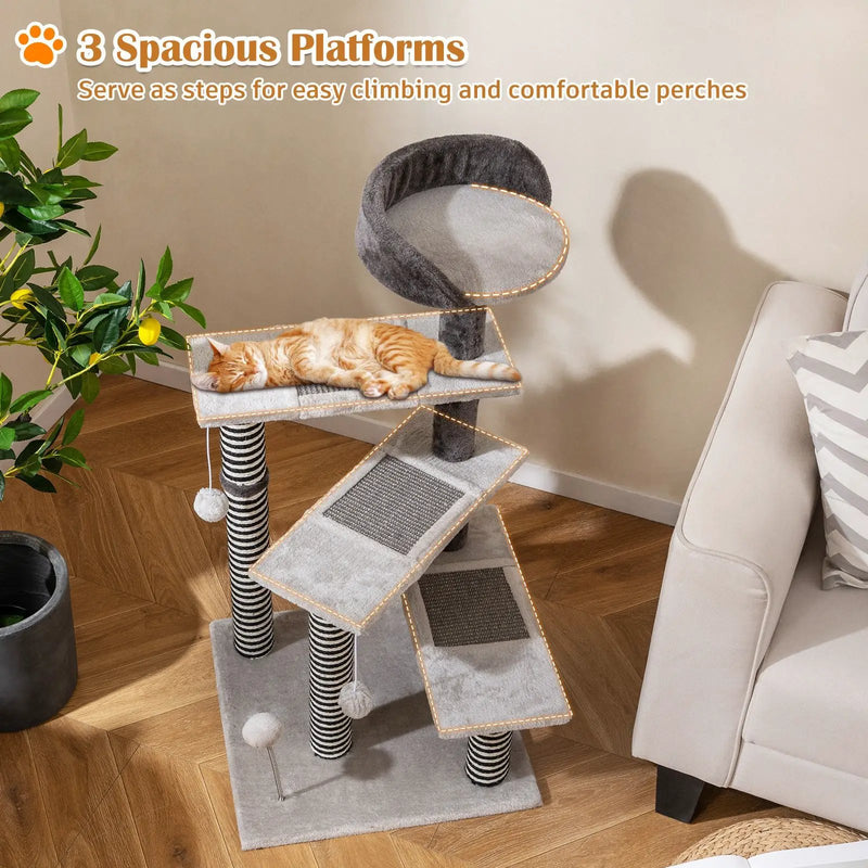 93 CM Tall Cat Tree Kitten Tower with Sisal and Jute Scratching Posts-Gray by DirectDeals