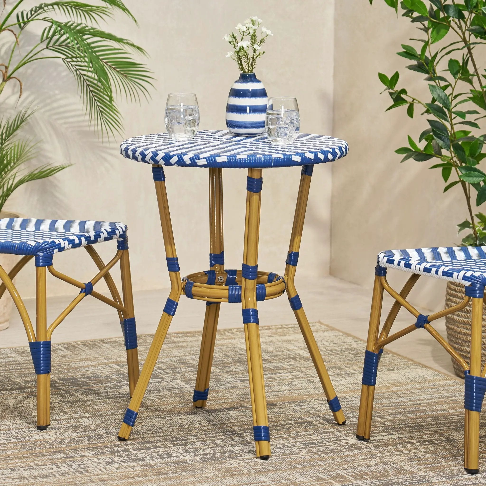 French Bistro Table Outdoor Elegance - White / Blue by HouseOfZazla