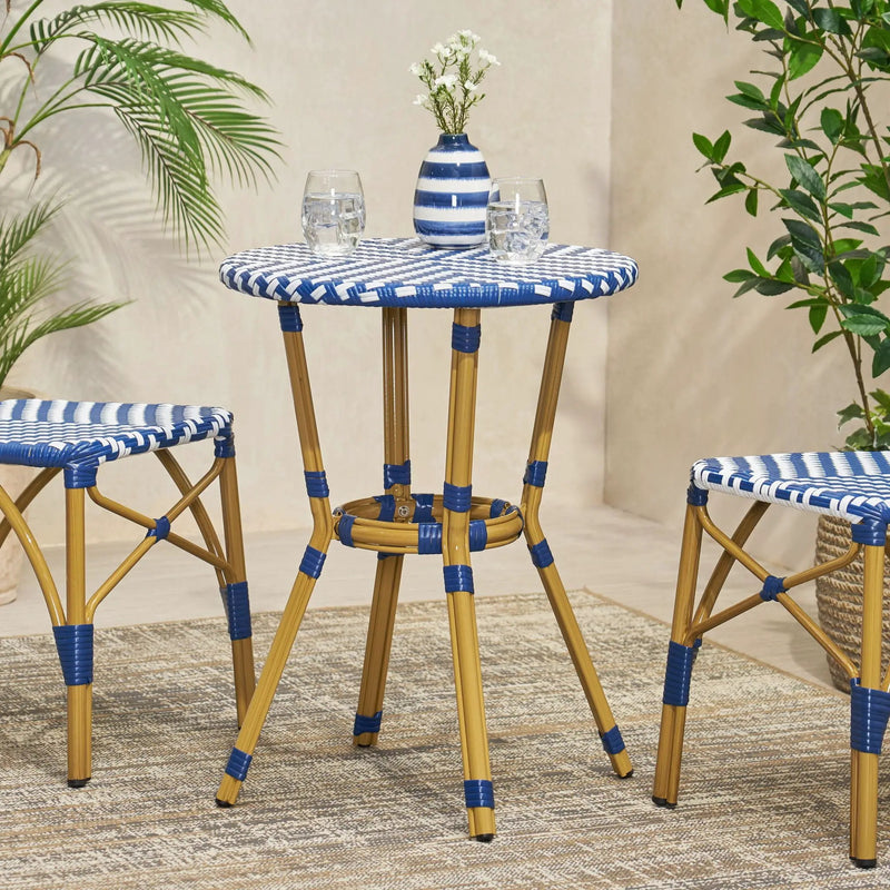 French Bistro Table Outdoor Elegance - White / Blue by HouseOfZazla