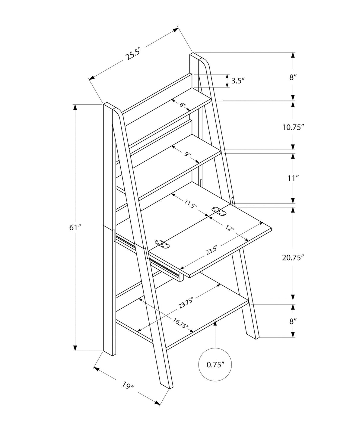 Computer Desk with Storage Shelves - Wood, Leaning Ladder Style - Dark Brown or Light Brown, photo 3 of 8