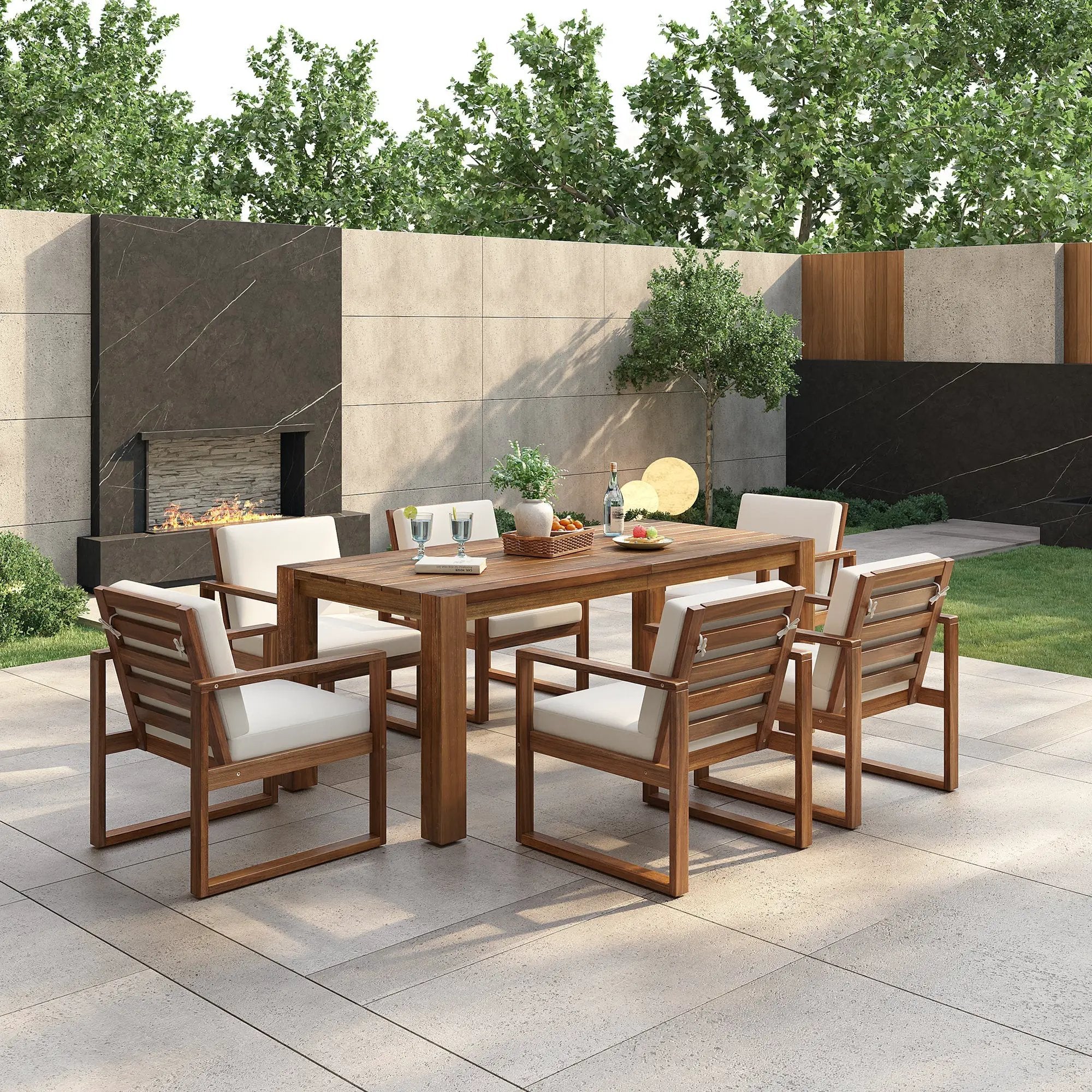 TREXM Patio Table and Chairs Set for 6 with Umbrella Hole by HouseOfZazla