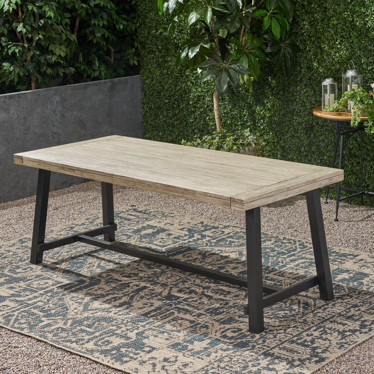 Carlisle 79 Outdoor Dining Table with Acacia Wood - Grey or Dark Brown+White, photo 6 of 10