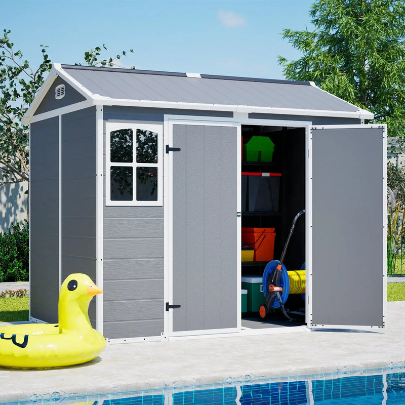 Plastic Utility Shed 8x6 ft with Floor – Lockable Storage Shed by HouseOfZazla