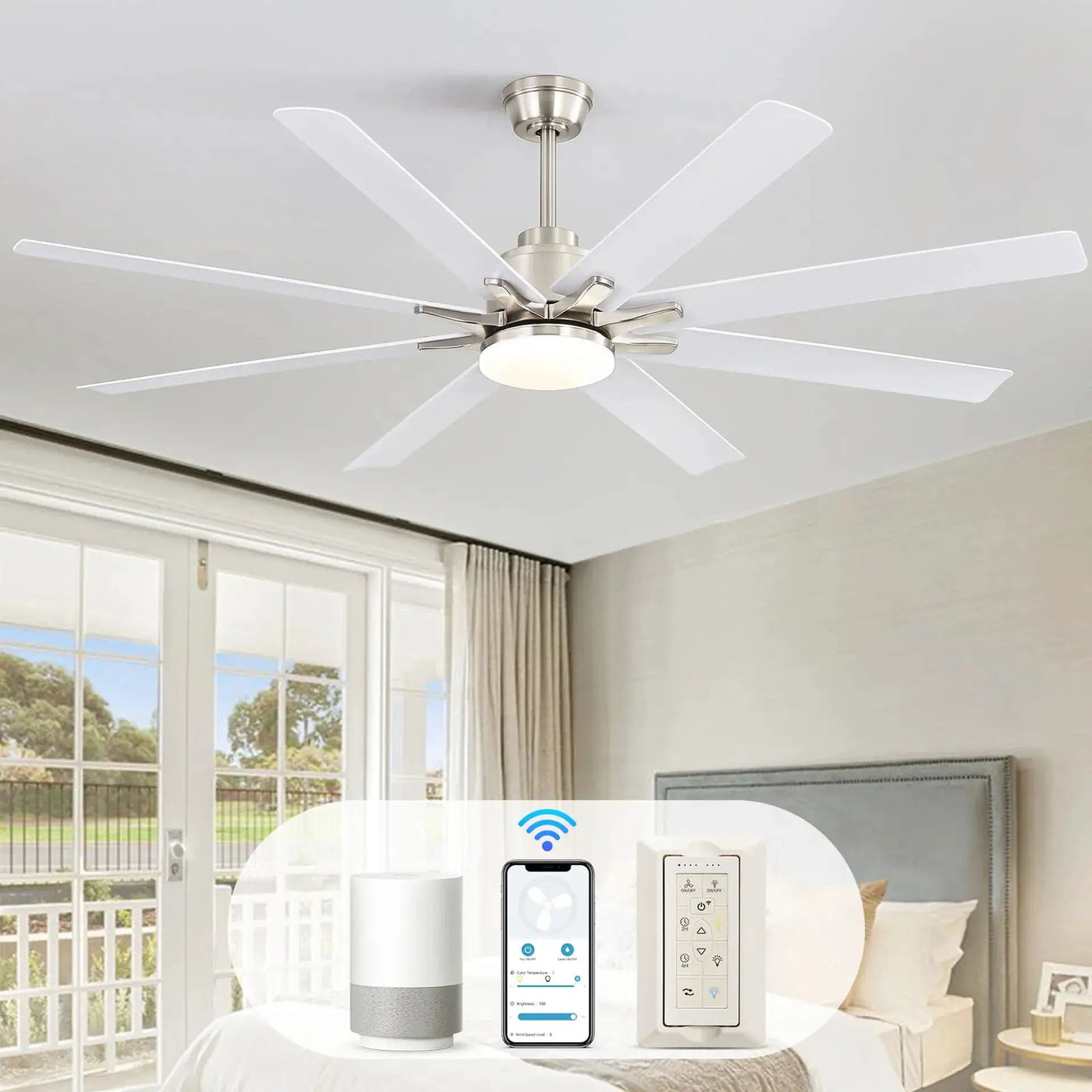 Ceiling Fan With Dimmable LED Light, 8 Blades, Reversible DC Motor, Remote Control by HouseOfZazla