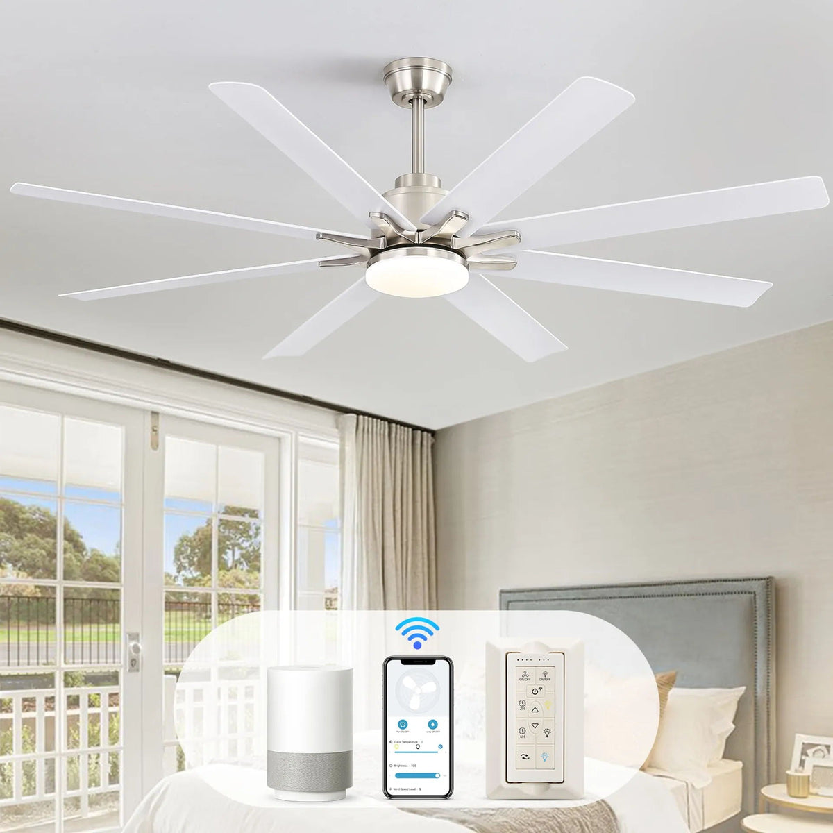 Ceiling Fan with Dimmable LED Light, 8 Blades, Remote Control - Black or White, photo 6 of 8
