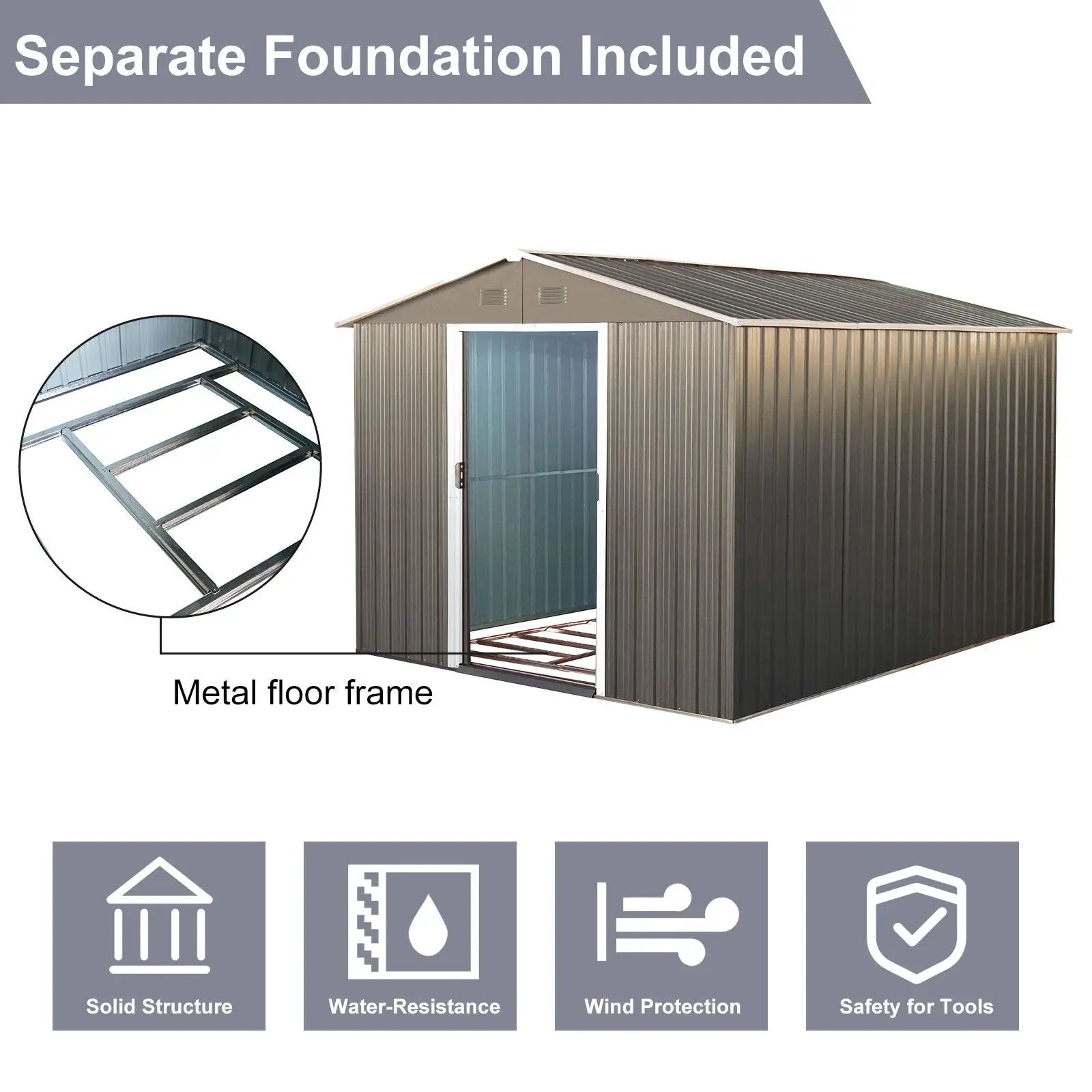 8X10Ft Outdoor Metal Storage Shed - Gray by HouseOfZazla