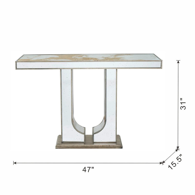 Rectangular Console Table With Elegant Floral Design And Mirrored - Silver Multi by HouseOfZazla