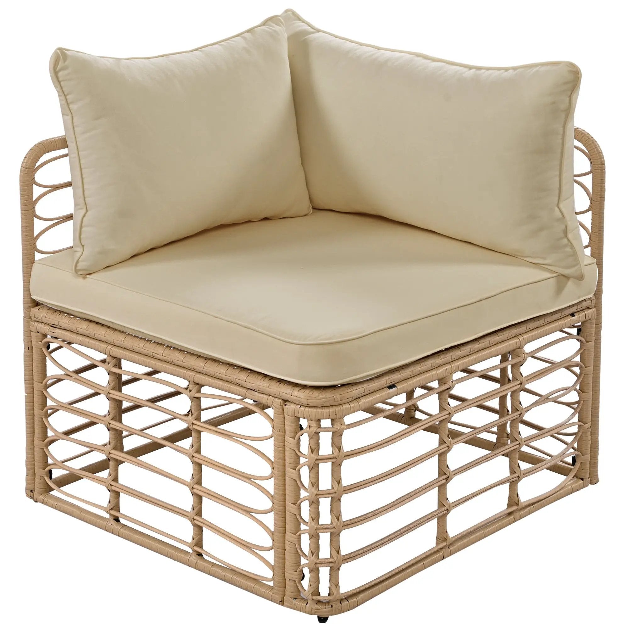 7 Pieces Outdoor Patio Furniture, All-Weather Rattan Sectional Sofa Set with Thick Cushions and Pillows, Freely Combined Conversation Sets for Garden, Backyard, Balcony, Brown by HouseOfZazla