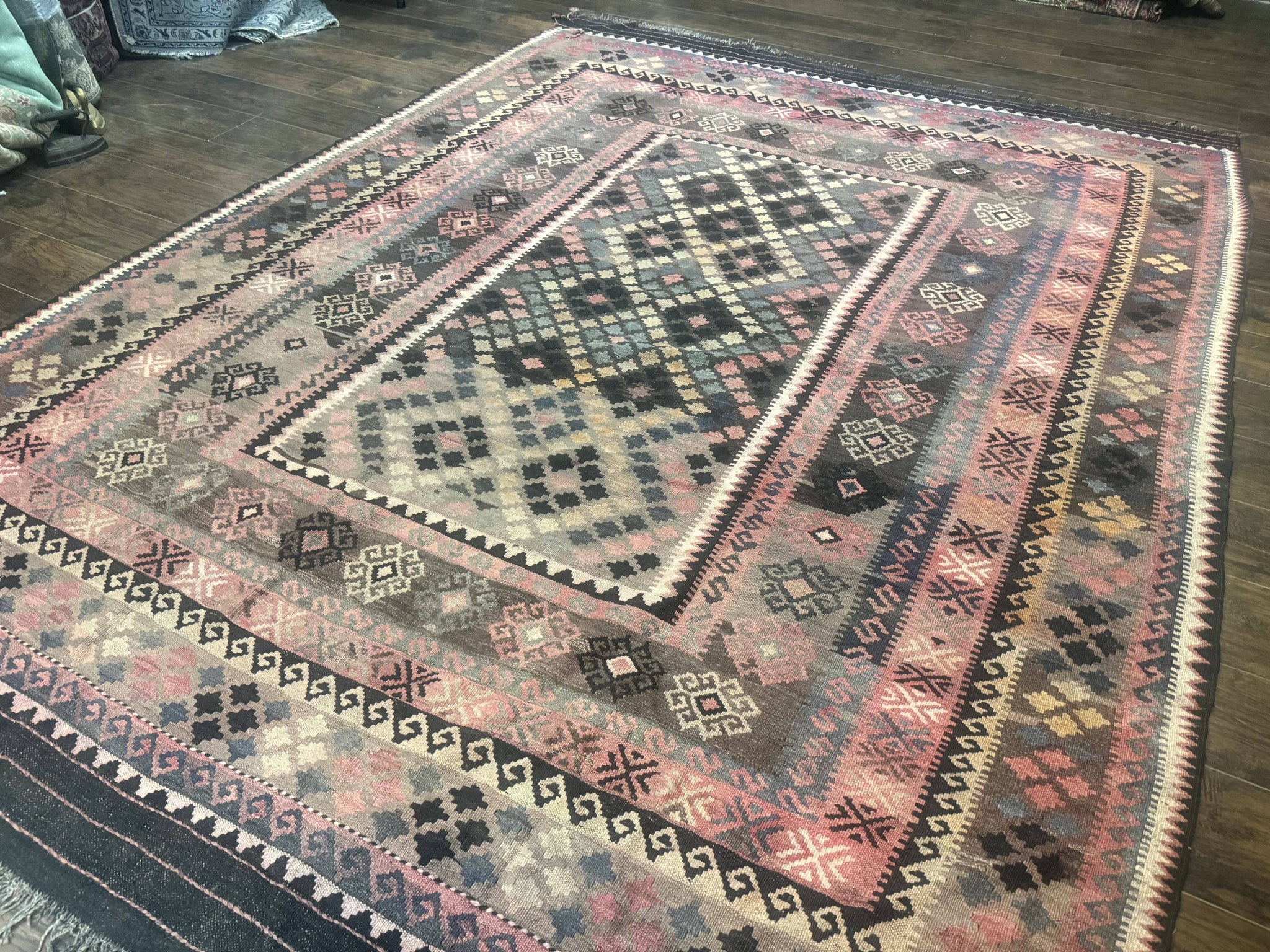 Persian Kurdish Kilim Rug 8x10, Large Flatweave Tribal Bohemian Rug, Vintage Zarand Kilim by Jewel Rugs