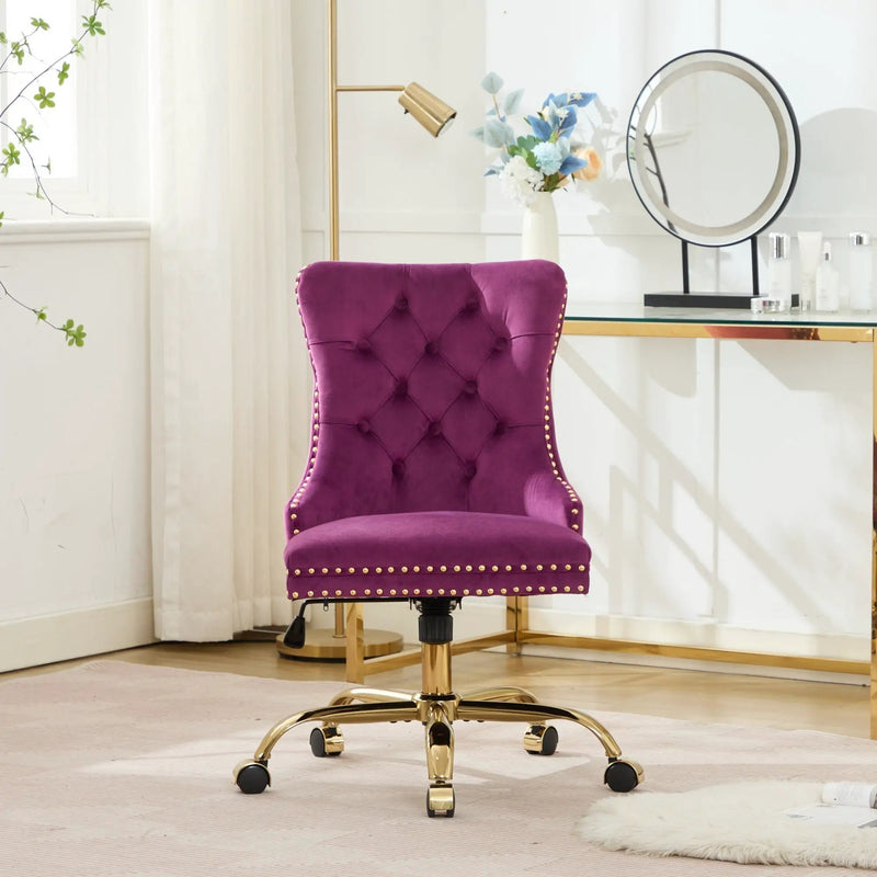 Office Chair Modern Velvet Upholstered Tufted Button (Purple) by HouseOfZazla