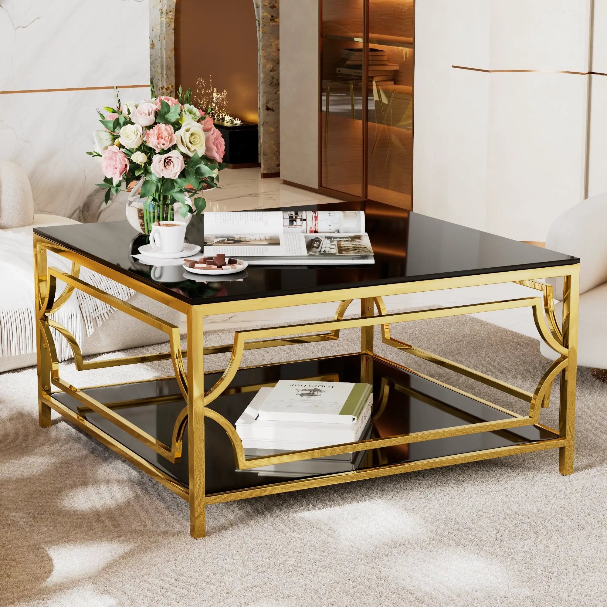 Square Glass Coffee Table in 33.5" by HouseOfZazla