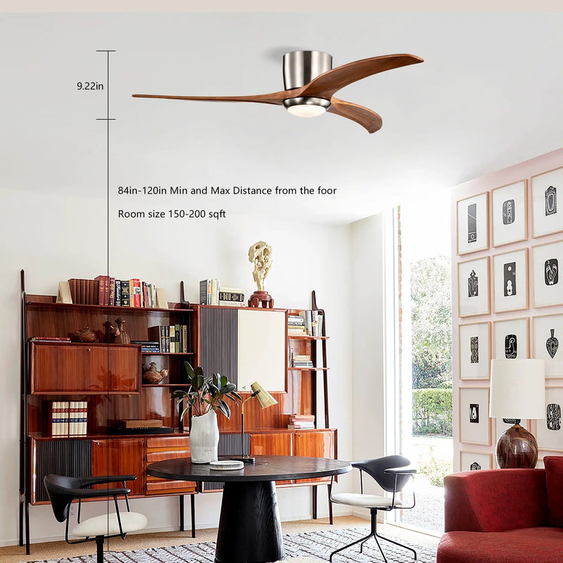 52" Flush Mount Fan Light with Solid Wood Blades and Remote Control by HouseOfZazla