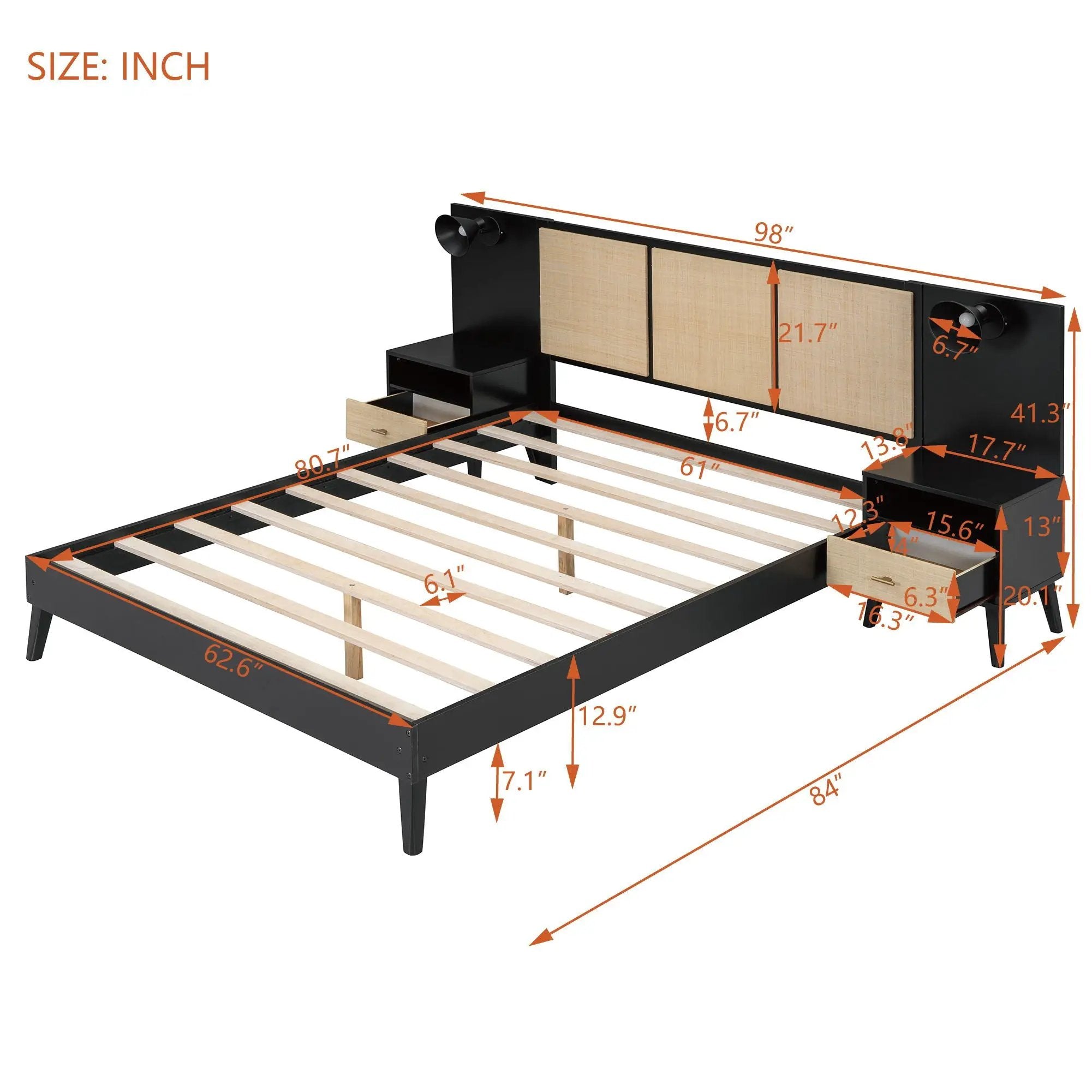 Bed Frame With 2 Nightstands Elegant Design With Lamps by HouseOfZazla