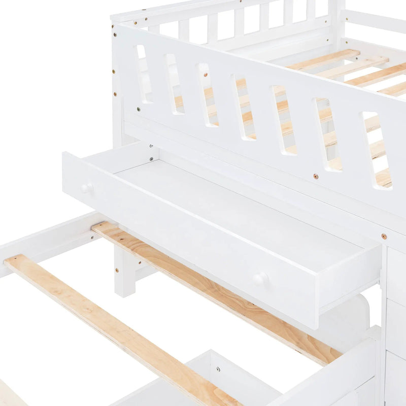 Loft Platform Bed With 7 Drawers And Full Guardrails, Modern L Shaped Space Savin by HouseOfZazla