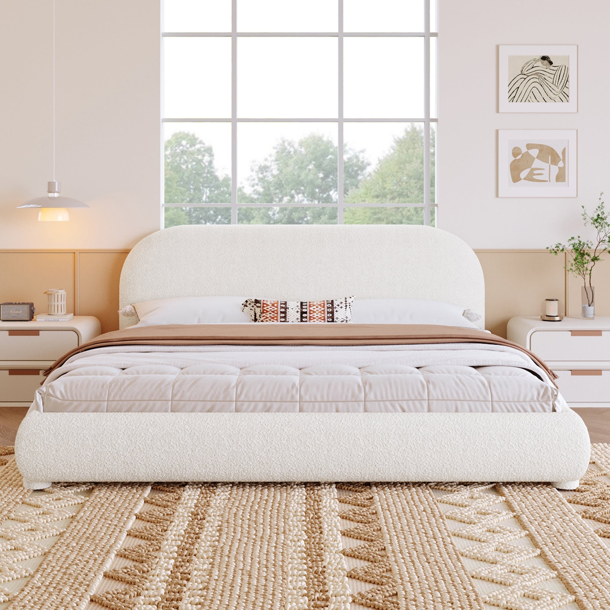 Cream Style Fabric Upholstered Bed, Simple Modern Bedroom King by HouseOfZazla