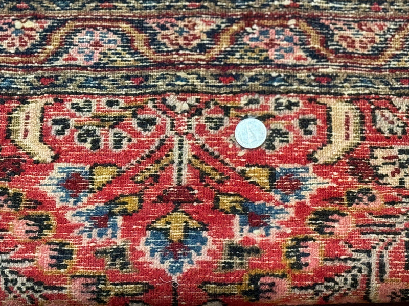 Small Antique Persian Tribal Rug 2x3, Red, Floral, Handmade, Hamadan Rug by Jewel Rugs
