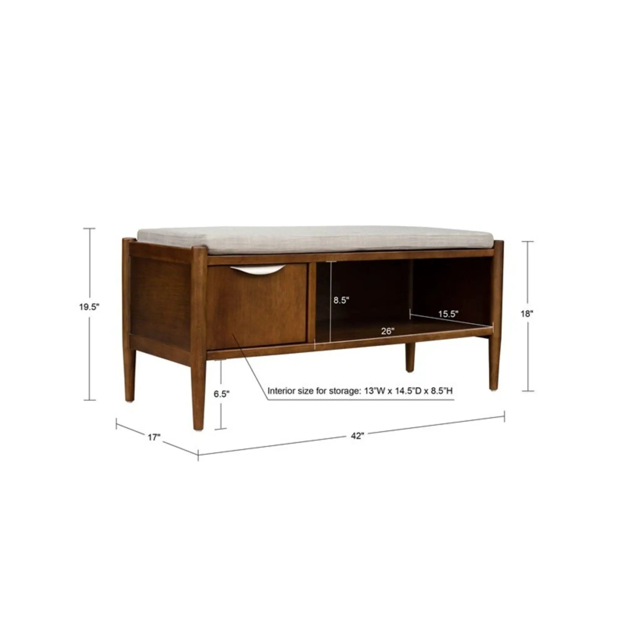 Accent Bench With Storage, Upholstered Cushion - Walnut Brown by HouseOfZazla