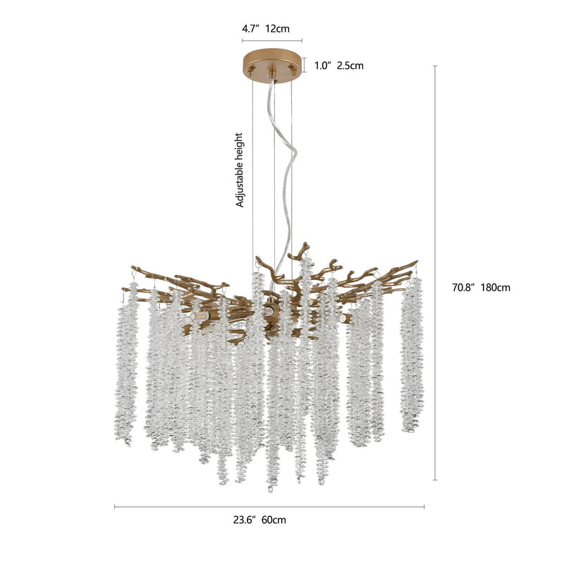 24-inch Modern Golden Pendant Light with Cascading Crystal Strands by HouseOfZazla