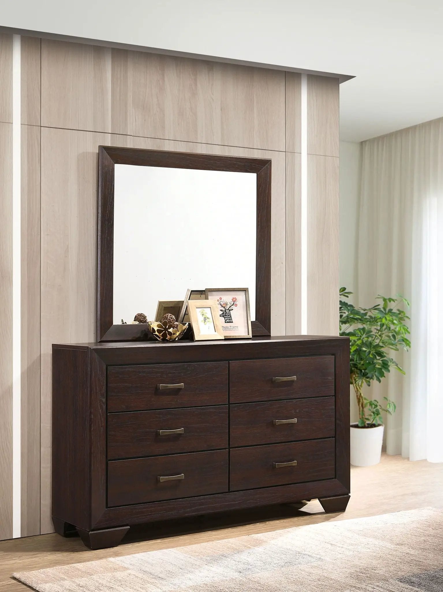 Kauffman 6-drawer Dresser with Mirror Dark Cocoa by Unique Piece Furniture