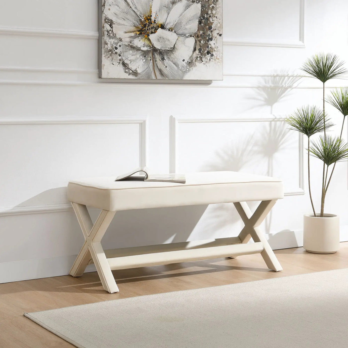 Comfort Double Bench Upholstered With X Crossed Legs by HouseOfZazla