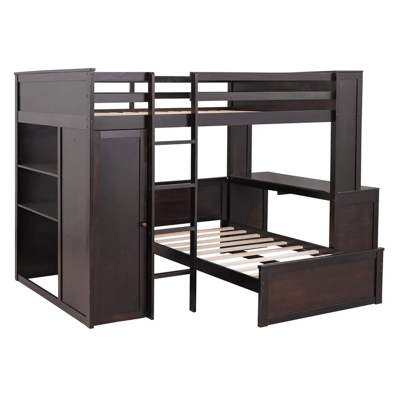 Loft Bed With A Twin Size Standalone Bed, Shelves, Desk, And Wardrobe by HouseOfZazla