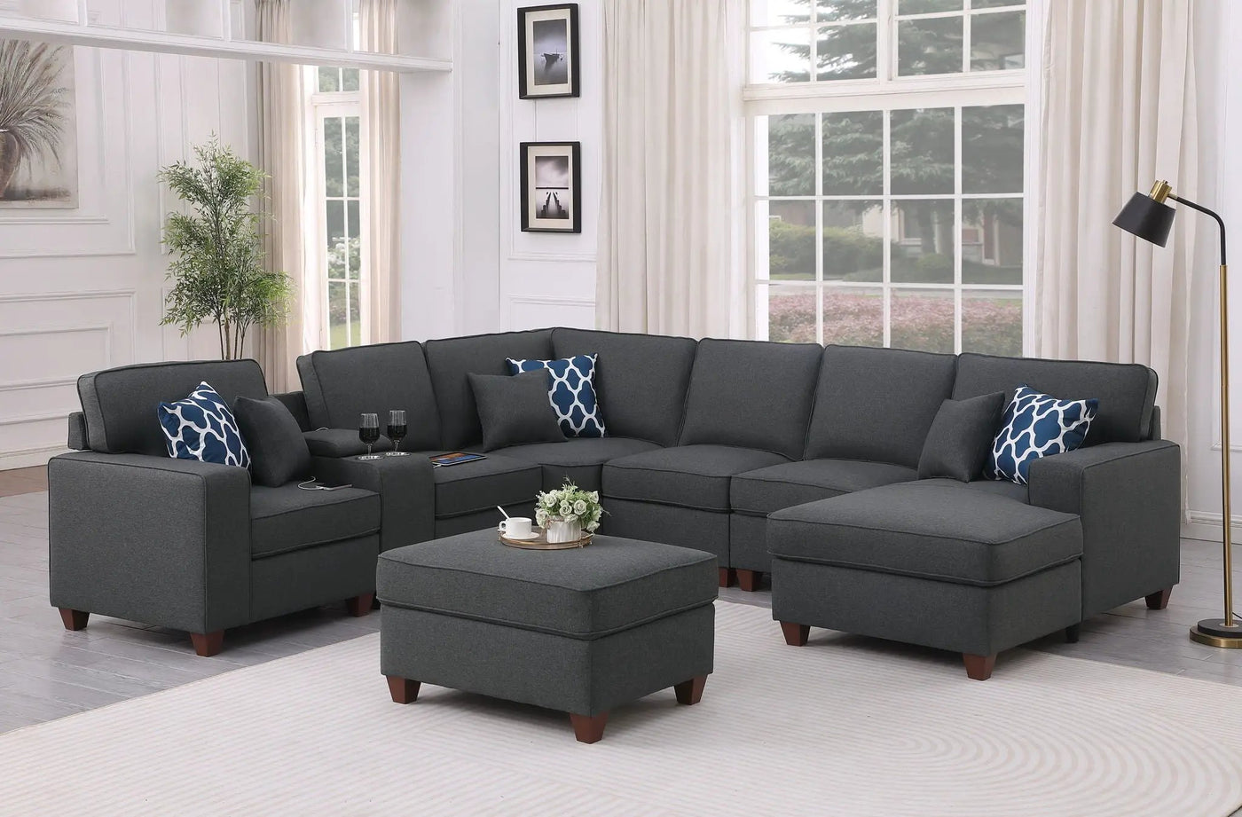 Tina - 8 Piece Upholstered Sectional With Ottoman by HouseOfZazla