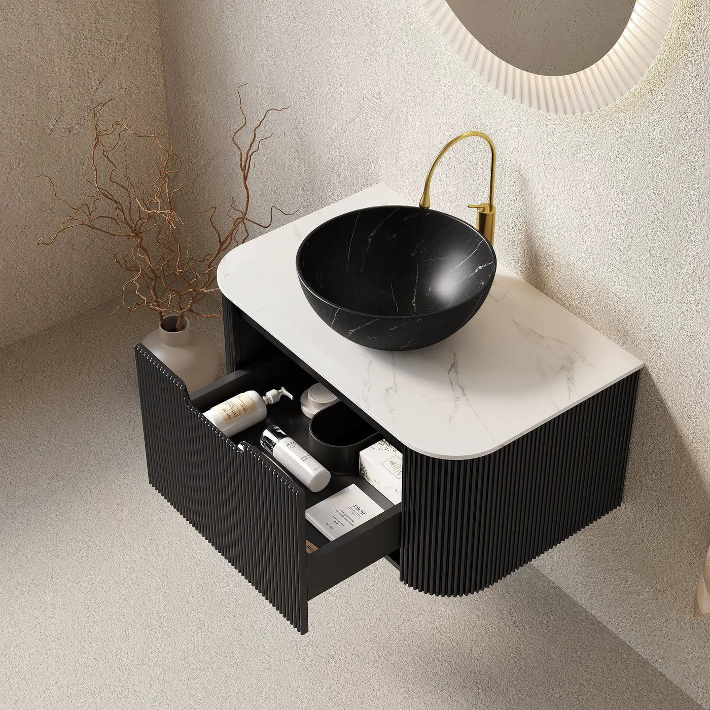 DINA 30" Bathroom Vanity & Sink with Floating Curved Edges by HouseOfZazla