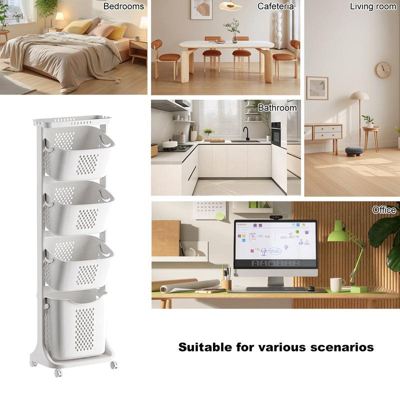 4-Tier Laundry Hamper Sorter with Wheels and Removable Baskets by HouseOfZazla