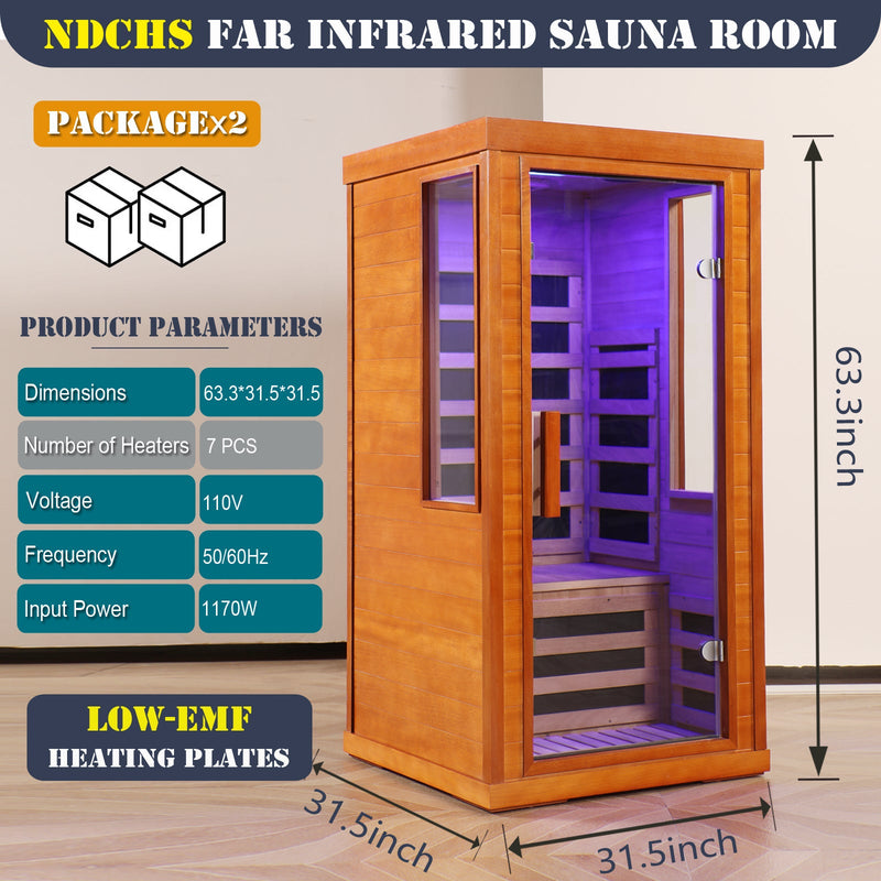 1 Person Far Infrared Sauna Room with LCD Touch Control - Solid Wood, photo 4 of 5