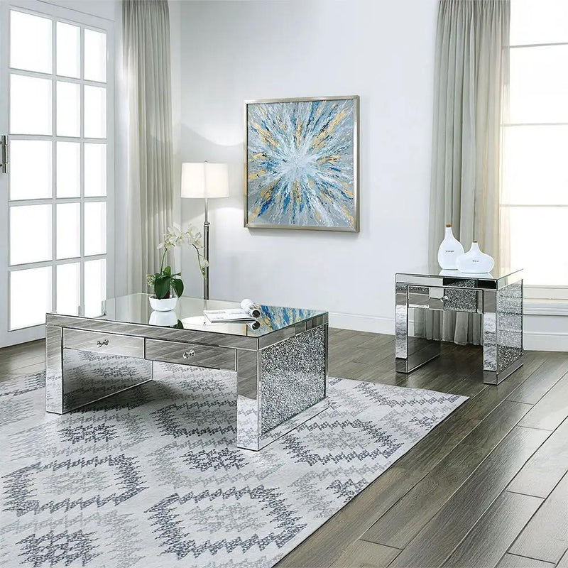 Noralie - 24" Square End Table - Mirrored & Faux Diamonds by Unique Piece Furniture