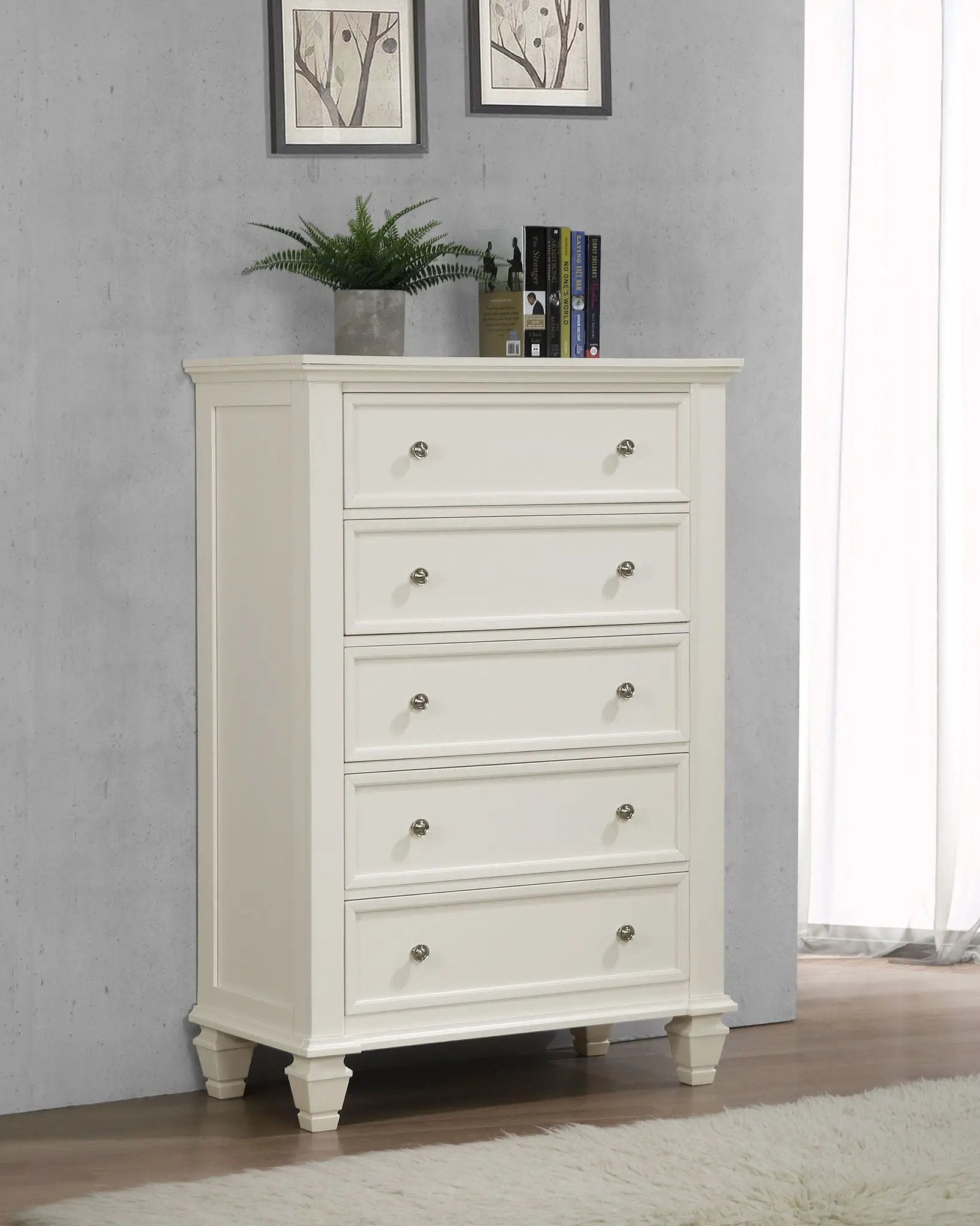Sandy Beach 5-drawer Bedroom Chest Cream White by Unique Piece Furniture