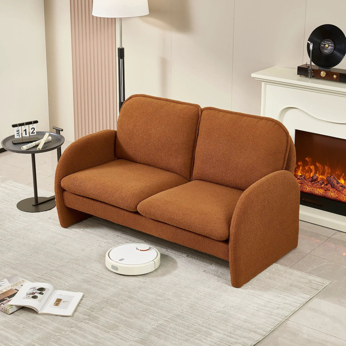 Loveseat Sofa Small Couch For Living Room, Sherpa Fabric Upholstered Loveseat Sofa Couch, Small Loveseat Sofa For Apartment, Bedroom by HouseOfZazla