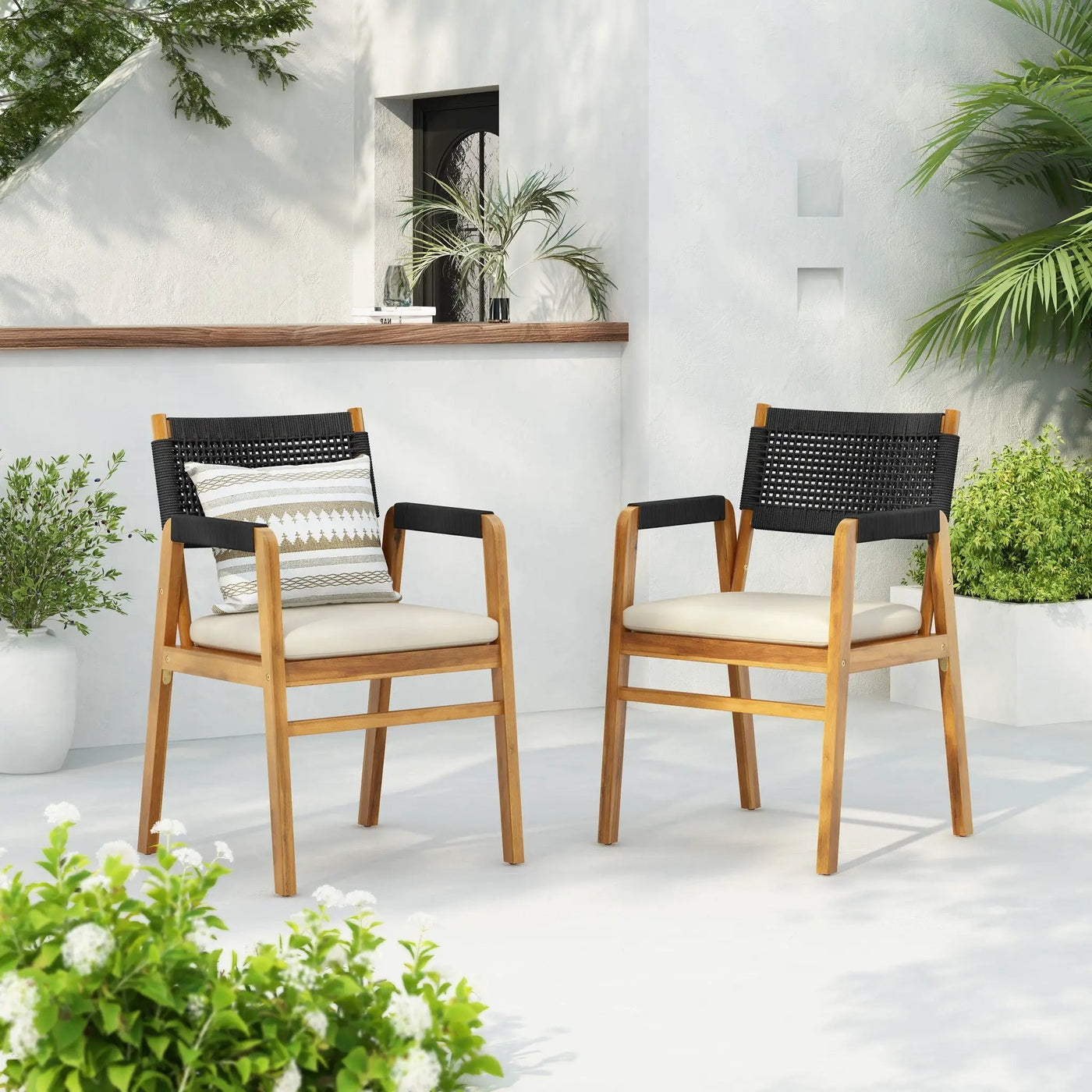 Outdoor Acacia Wood Dining Armchair With Cushion (Set of 2) by HouseOfZazla