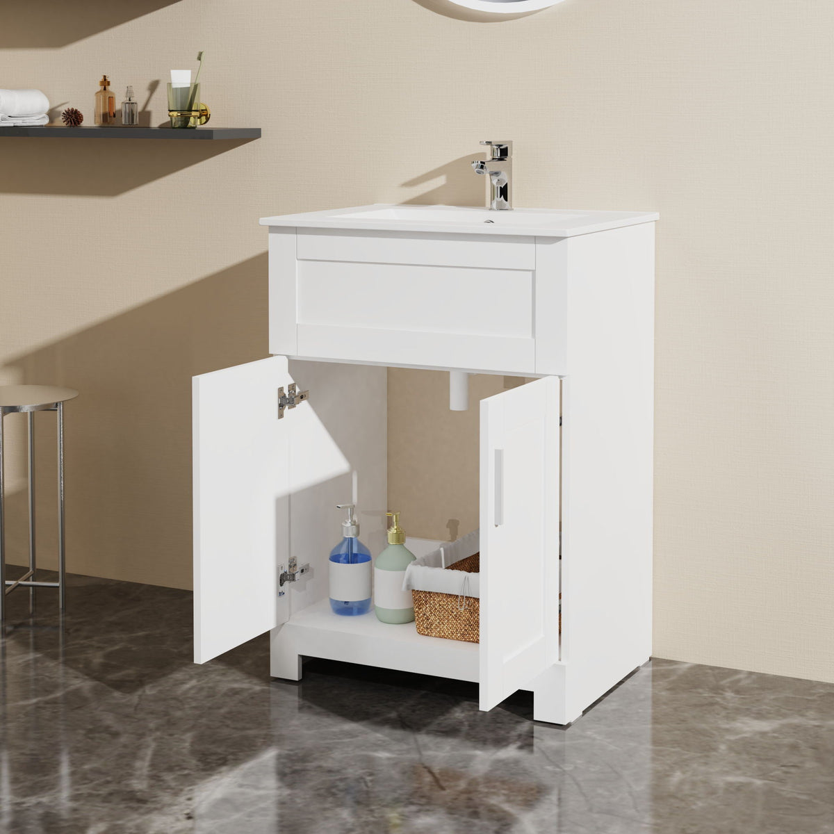 White Sink Bathroom Vanity Laundry Cabinet Combo with Ceramic Sink, photo 5 of 5