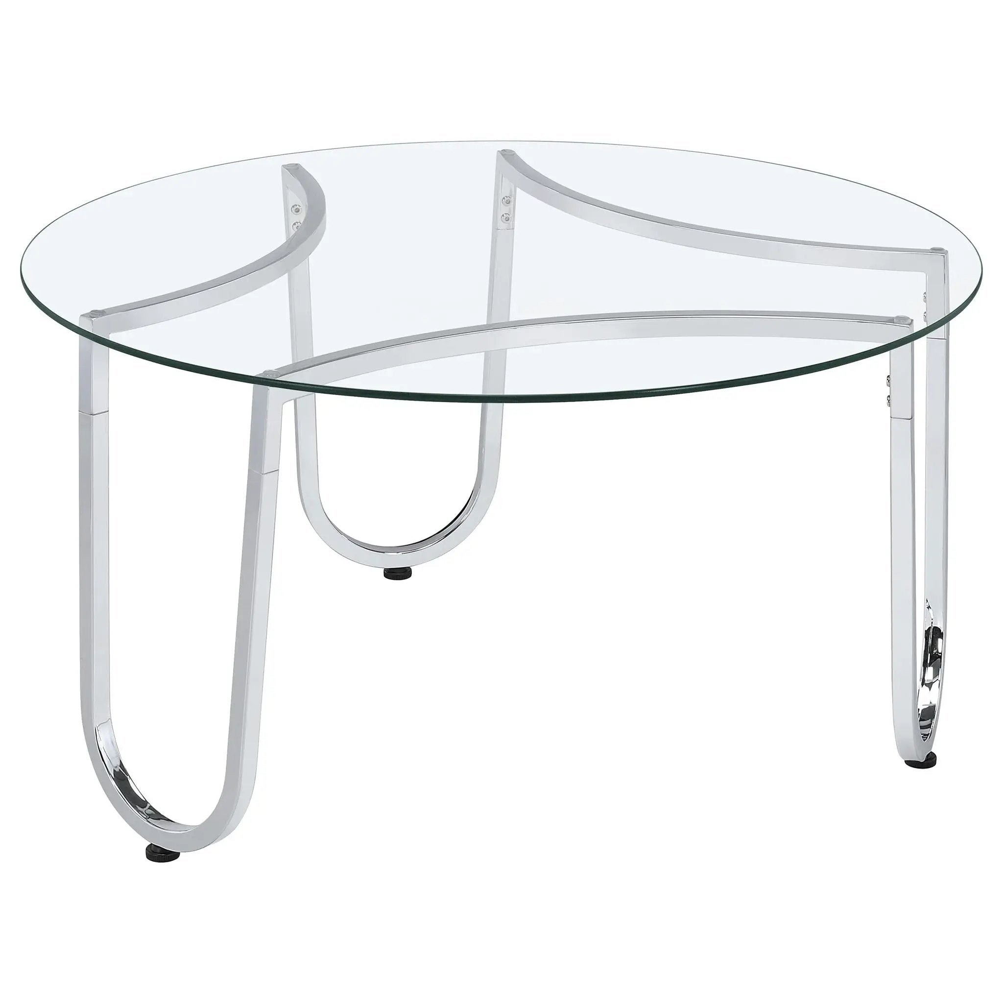 Beller 3-piece Round Tempered Glass Top Coffee Table Set Chrome by Unique Piece Furniture