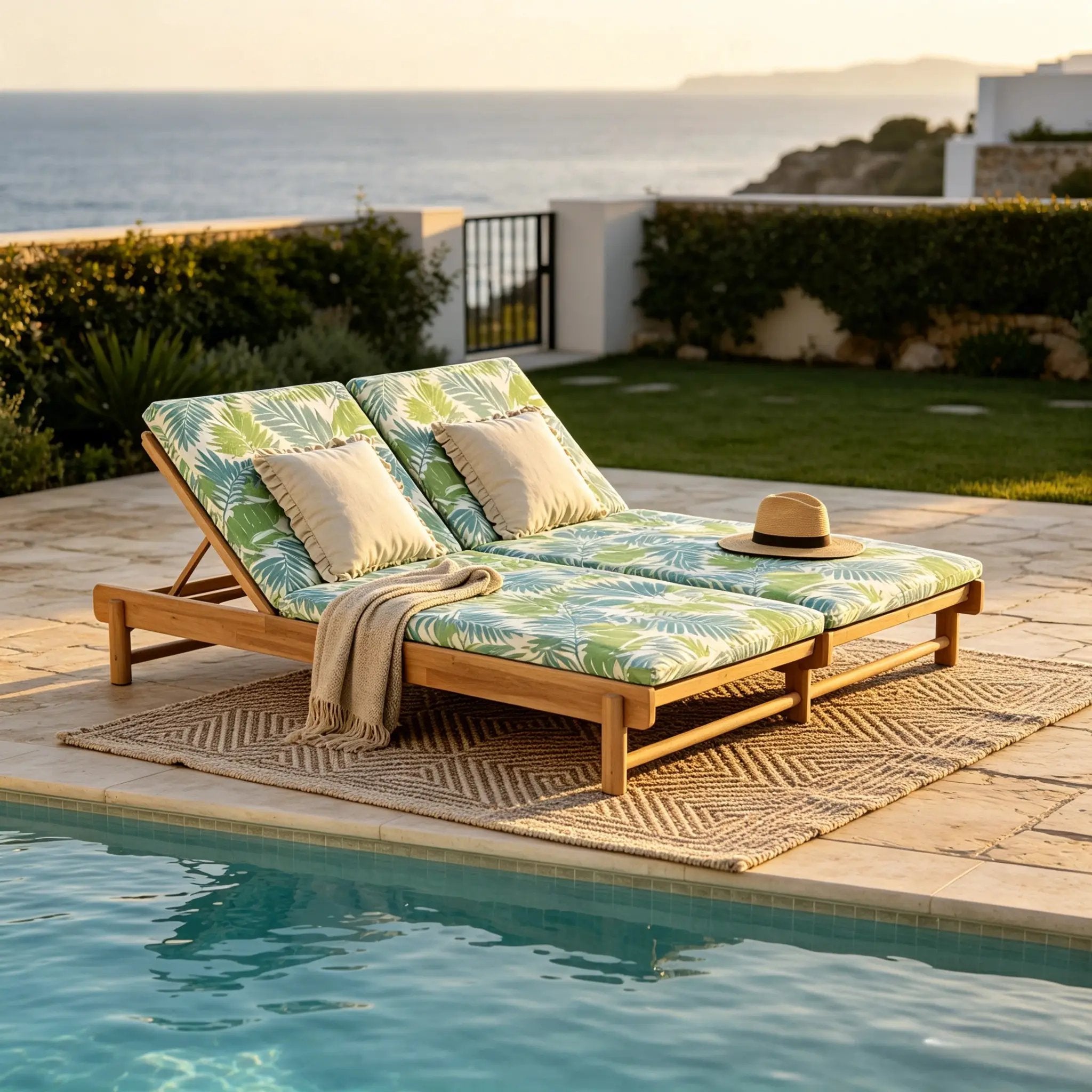 Light Teak Acacia Wood Double Chaise Lounger Set by HouseOfZazla