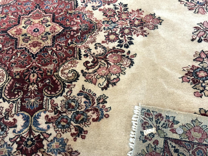 Persian Sarouk Rug 9x12, Ivory & Blue, Semi Open Field by Jewel Rugs