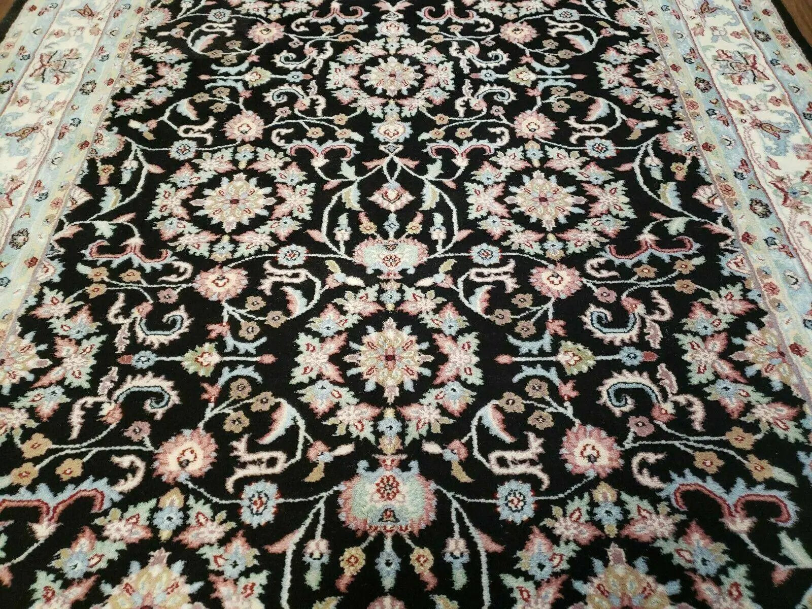 6' X 9' Handmade Indian Agra Wool Rug Carpet Vegetable Dyes Black by Jewel Rugs