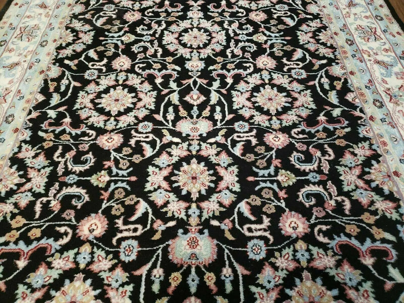 6' X 9' Handmade Indian Agra Wool Rug Carpet Vegetable Dyes Black by Jewel Rugs