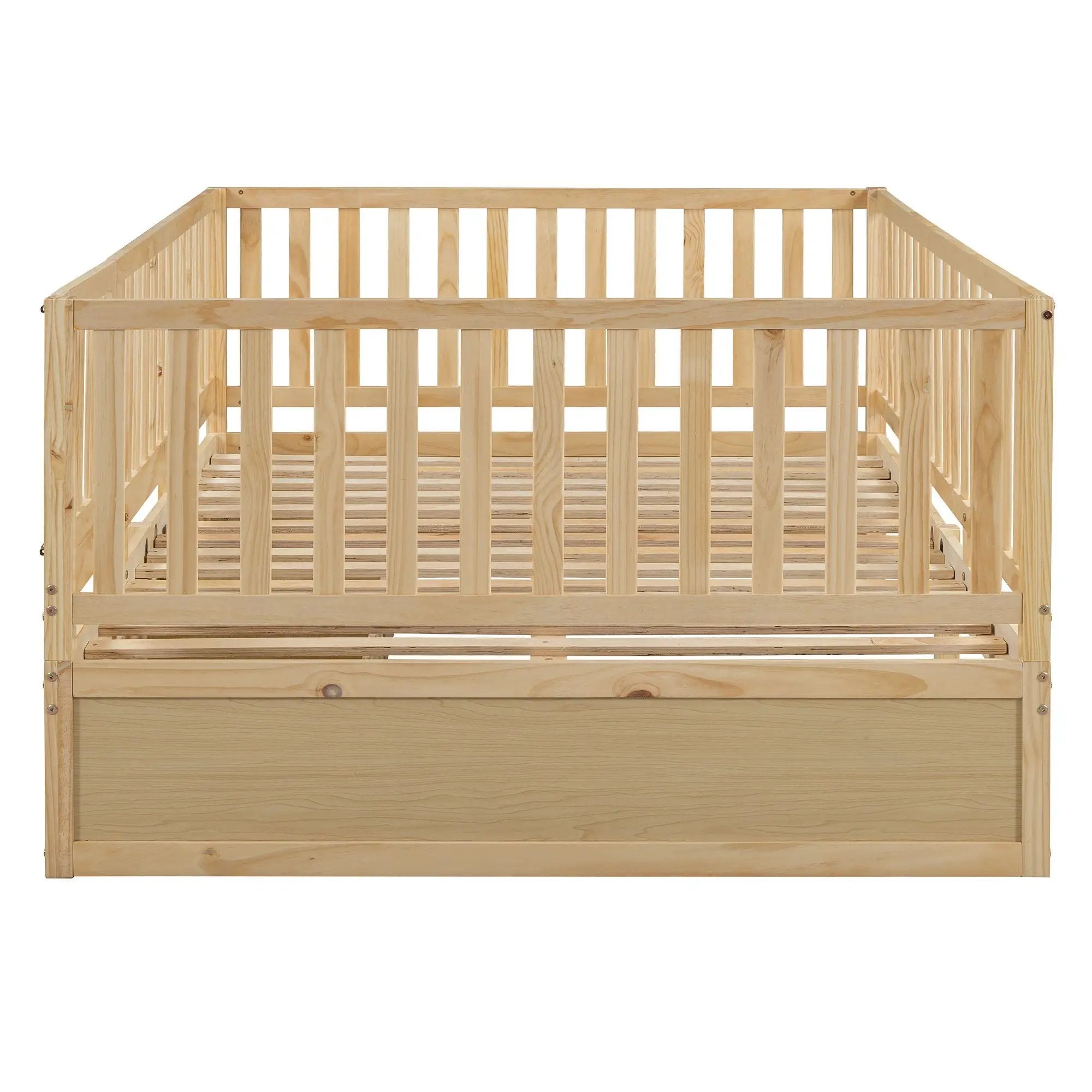 Daybed With Fence Guardrails And 2 Drawers, Split Into Independent Floor Bed & Daybed by HouseOfZazla
