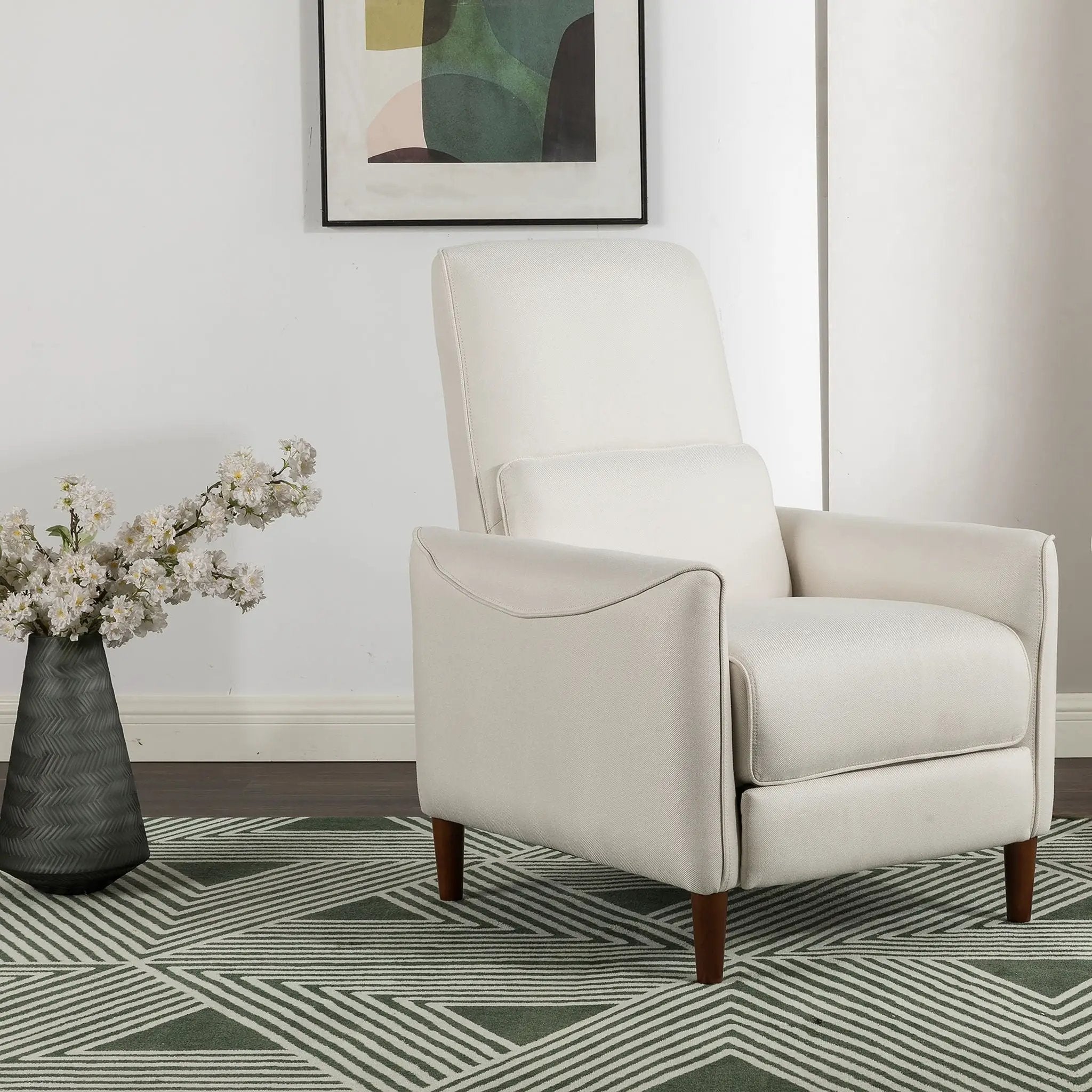 Upholstered Push Recliner Chair With Rubber Wood Legs For Living Room by HouseOfZazla