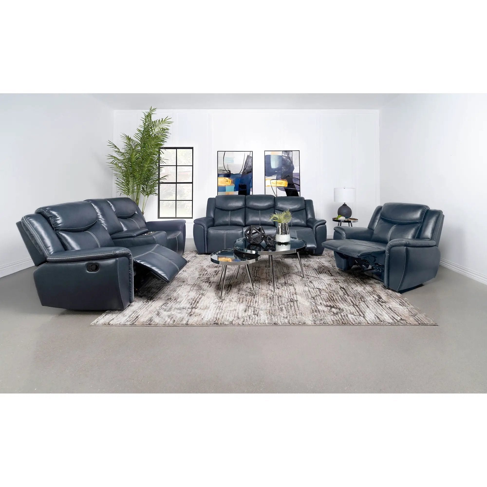 Brier - Upholstered Padded Arm Recliner Chair With Manual Recline And Pillowtop Arms - Blue by HouseOfZazla