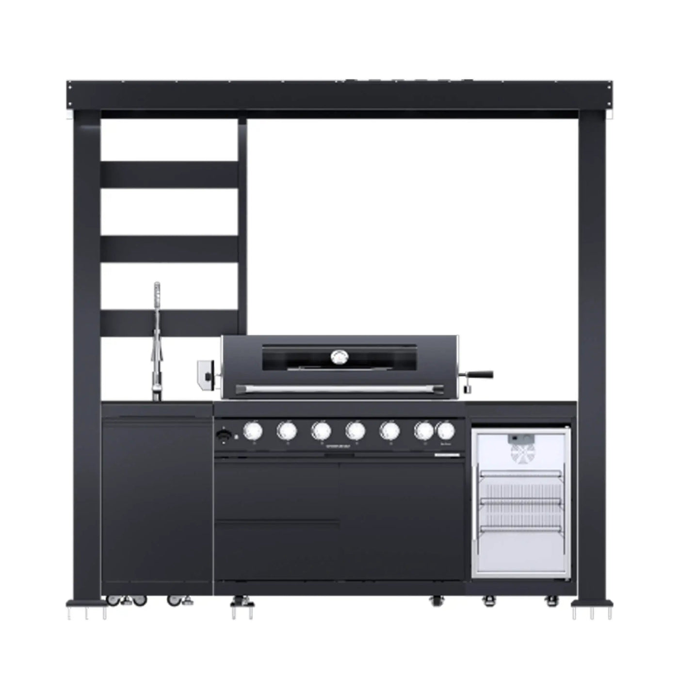 Castelle Flame Astoria 94-Inch 6-Burner 85K BTU Outdoor Kitchen Grill Island With Wine Cooler, Rotisserie, Cabinets, And Granite Countertops (SAK68014) by SAKSBY WHOLESALE