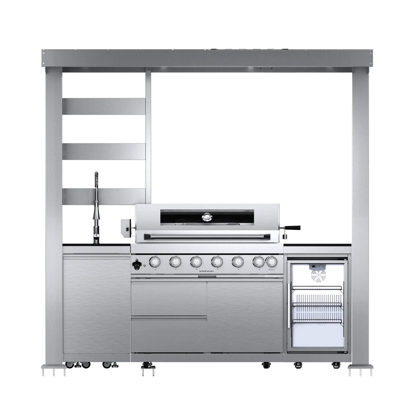 Castelle Flame Astoria 94-Inch 6-Burner 85K BTU Outdoor Kitchen Grill Island With Wine Cooler, Rotisserie, Cabinets, And Granite Countertops (SAK68014) by SAKSBY WHOLESALE