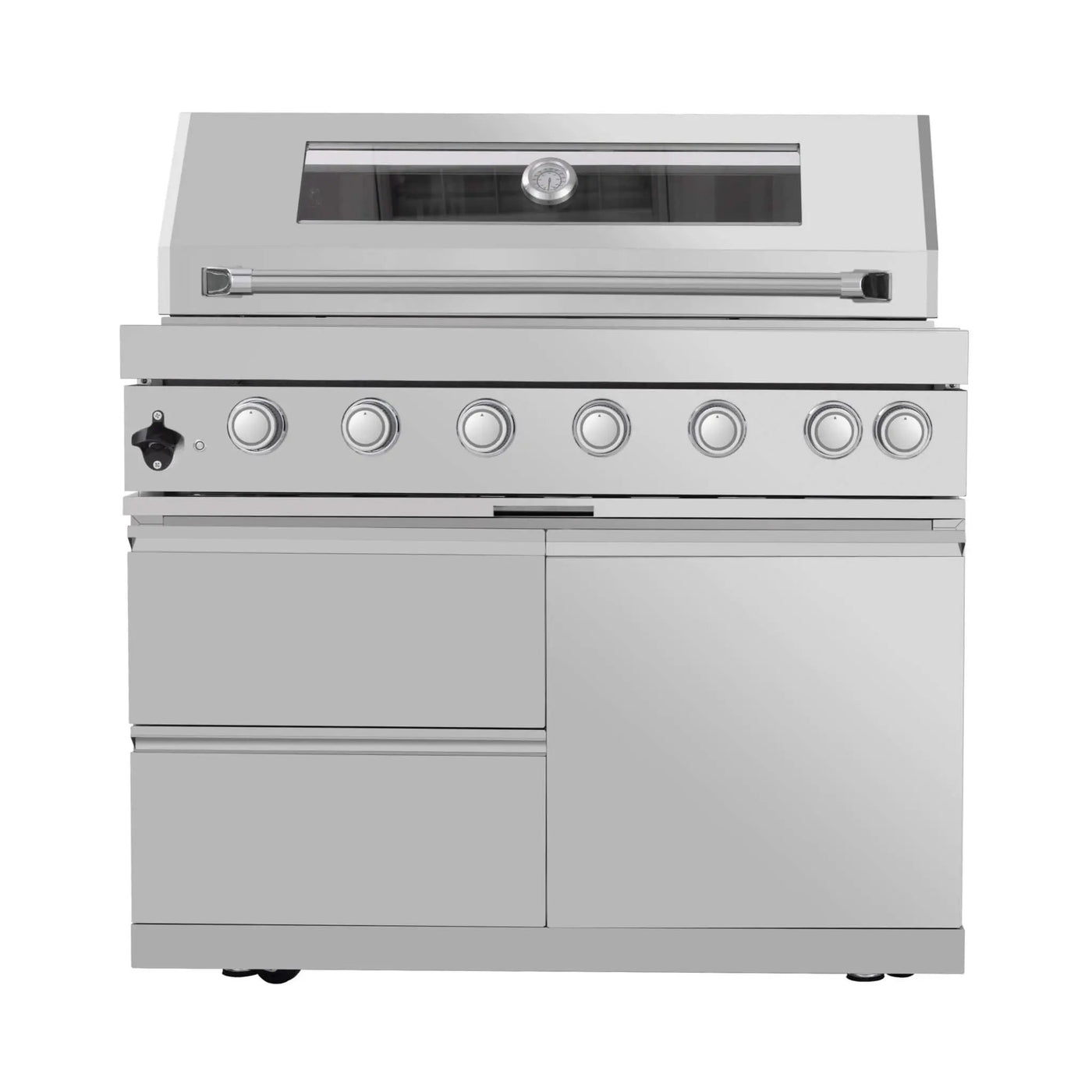 Castelle Flame Astoria 94-Inch 6-Burner 85K BTU Outdoor Kitchen Grill Island With Wine Cooler, Rotisserie, Cabinets, And Granite Countertops (SAK68014) by SAKSBY WHOLESALE