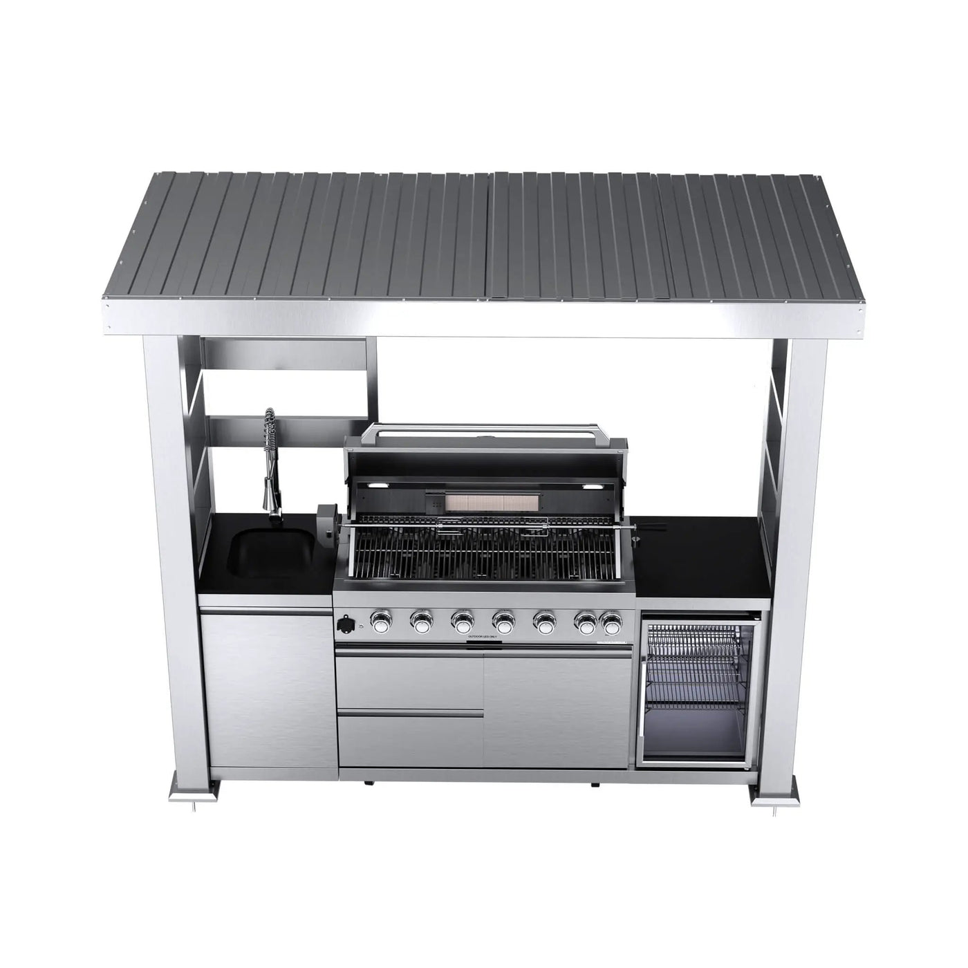 Castelle Flame Astoria 94-Inch 6-Burner 85K BTU Outdoor Kitchen Grill Island With Wine Cooler, Rotisserie, Cabinets, And Granite Countertops (SAK68014) by SAKSBY WHOLESALE