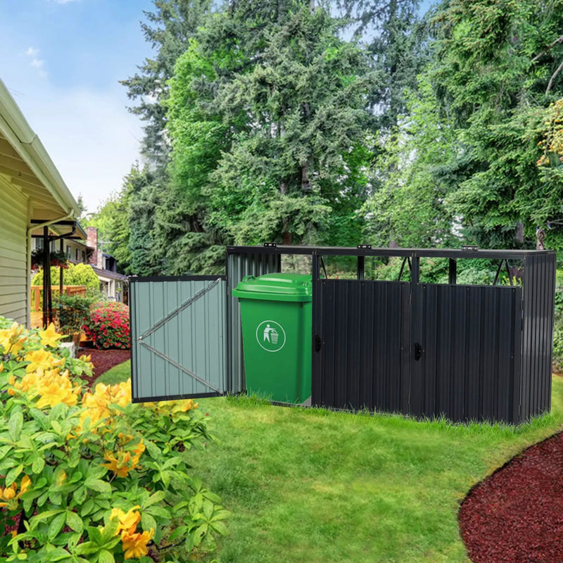 94-Inch Heavy-Duty Outdoor Galvanized Stainless Steel Garbage Bin Shed For 3 Trash Cans (SAK89882) by SAKSBY WHOLESALE