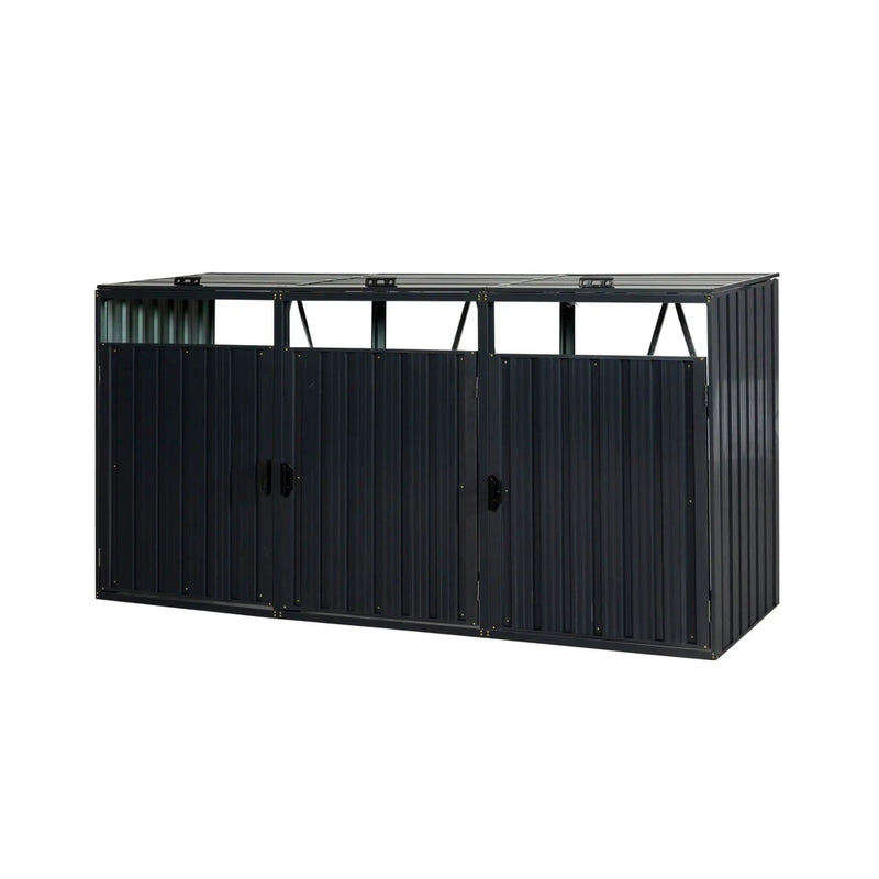 94-Inch Heavy-Duty Outdoor Galvanized Stainless Steel Garbage Bin Shed For 3 Trash Cans (SAK89882) by SAKSBY WHOLESALE